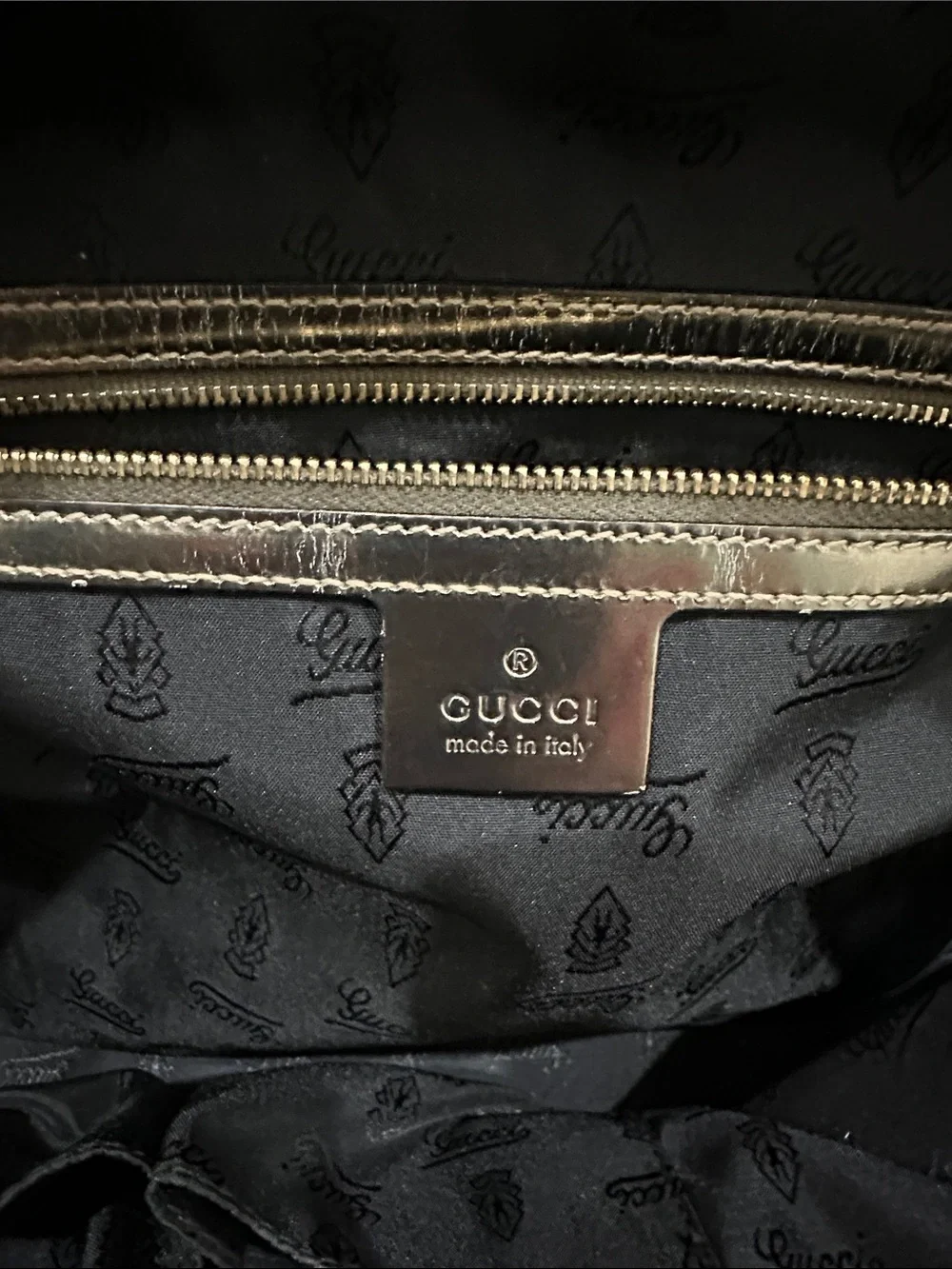 GUCCI metallic Silver and Black Top-Handle GUCCI bamboo LARGE purse